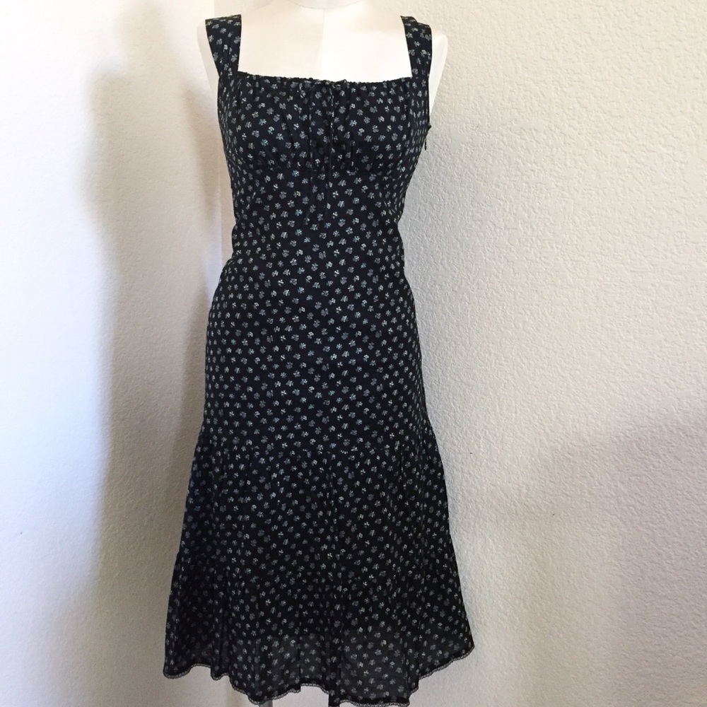 Loft Black Sleeveless Floral Lined Midi Dress